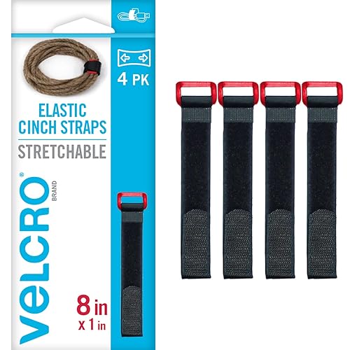 VELCRO Brand VEL-30791-AMS Elastic Cinch Straps with Buckle | 8in x 1in, Pk of 4 | Fully Adjustable and Stretch for Snug Fit | for Fastening Power