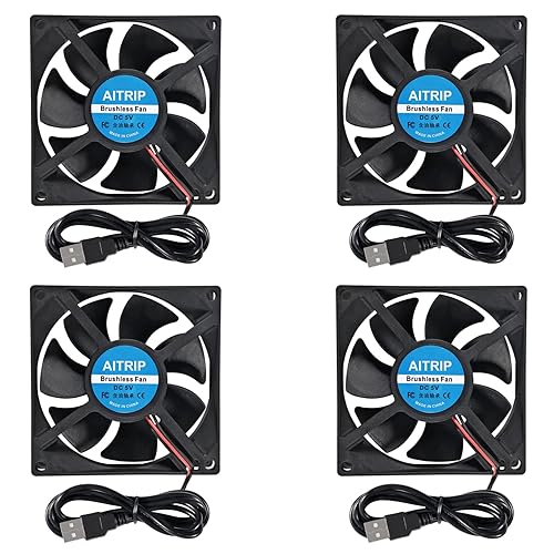 AITRIP 4PCS 80mm USB Fan 5V Brushless 8025 80x25mm for Cooling DIY PC Computer Case 3D Printer CPU Coolers Radiators