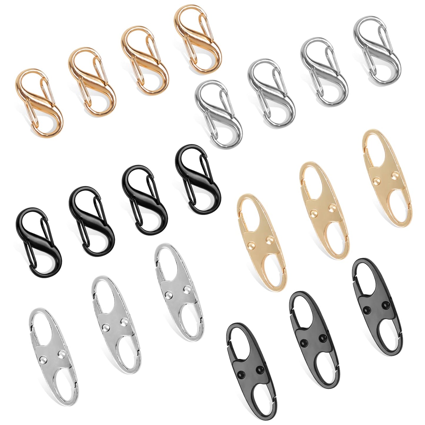 Phinus Lock Combo 21PCS Anti-Theft Clips for Luggage, Clothing, Backpacks, Boots, Purses & Travel Sports – Black/Silver/Gold