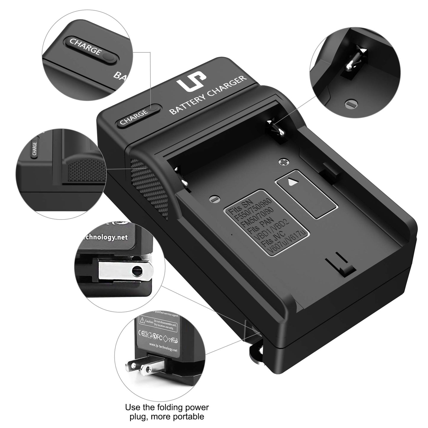 LP NP-F550 Battery Charger for Sony NP F550, F530, FM50, FM70, FM90, FM30, FM500H, FM51, FM55H, FM71, FM91, F570, F730, F730H, F750, F770, F930, F950