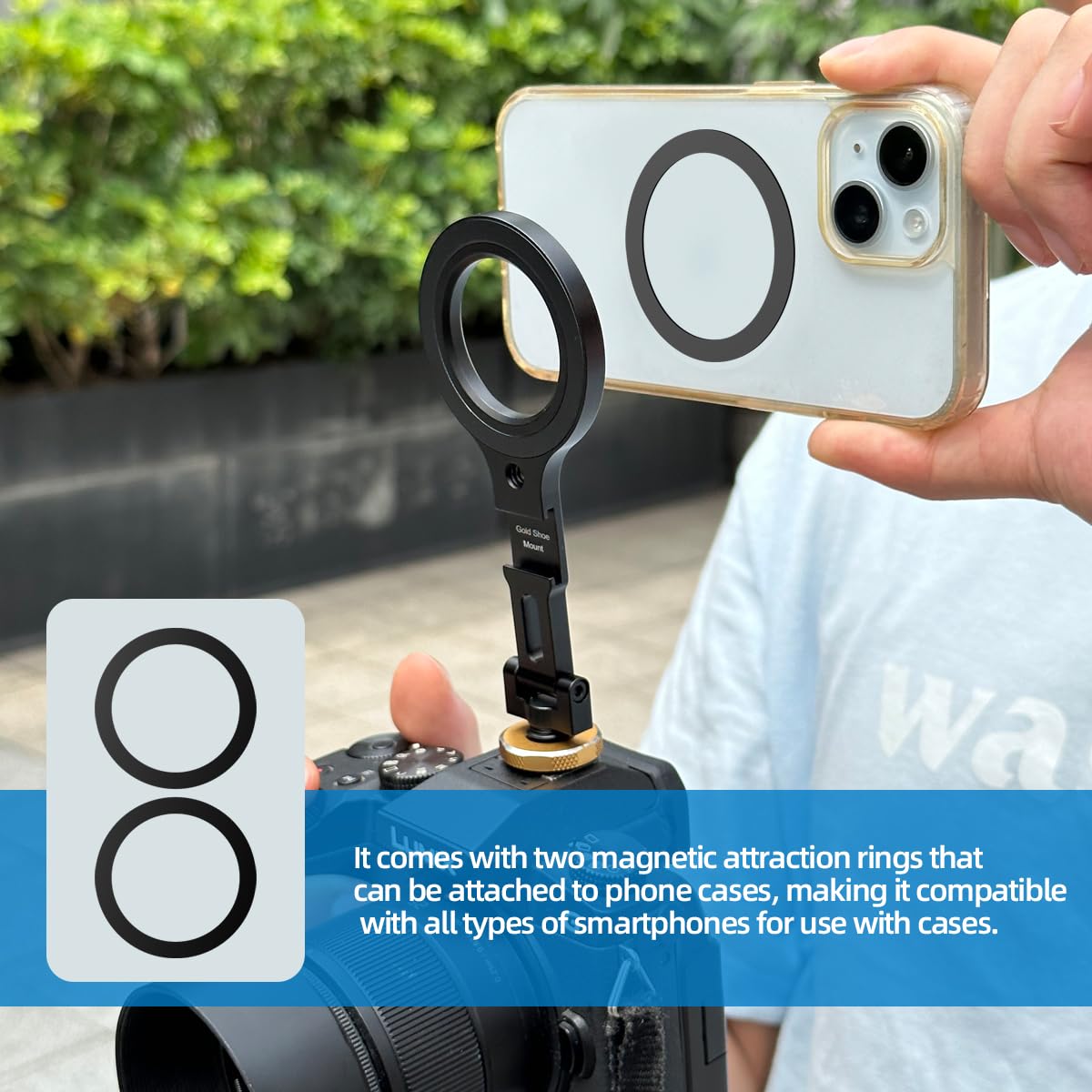 Magnetic Phone Tripod Mount,1/4" Thread Cold Shoe 360° Rotation Magnetic Ring Tripod Mount Adapter