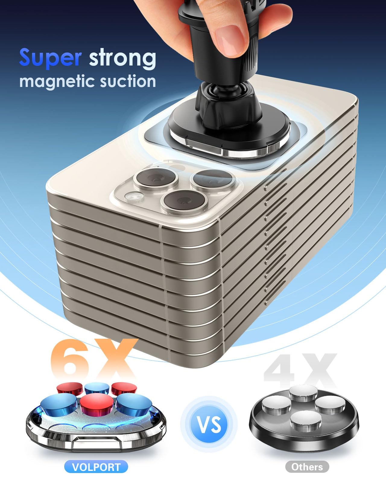 volport Magnetic Phone Mount for Car Vent: [Strong Magnet Clip Hook] Air Vent Holder for iPhone 16/15/14/13/12 Pro Max Plus Samsung S24 Ultra S24+ All