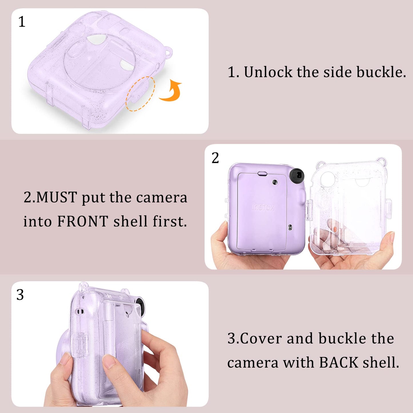 Fintie Protective Clear Case for Fujifilm Instax Mini 12 Instant Camera - Crystal Hard Shell Cover with Upgraded Film Pocket for Storing Photos