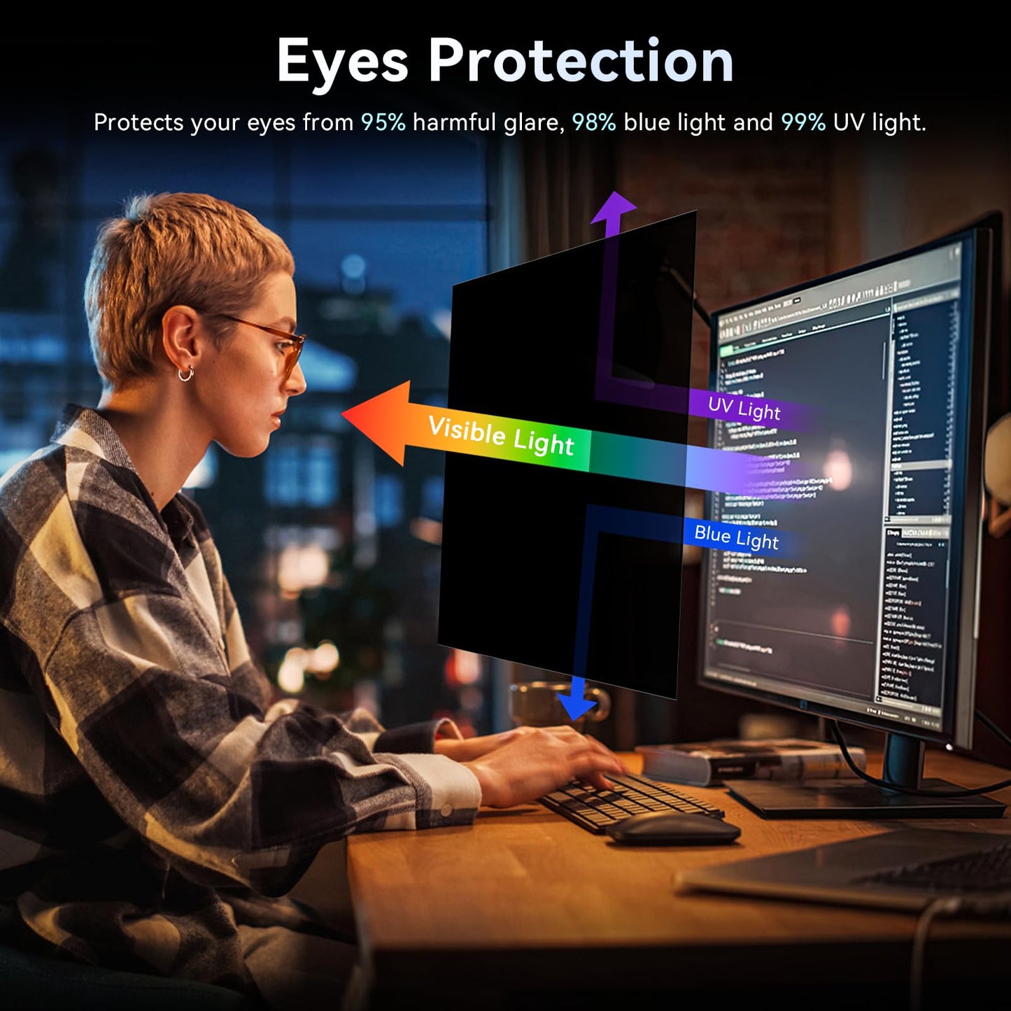 [2-Pack] 24 Inch Computer Privacy Screen Filter for 16:9 Widescreen Monitor, Removable Eye Protection Anti Glare Blue Light Filter Privacy Shield