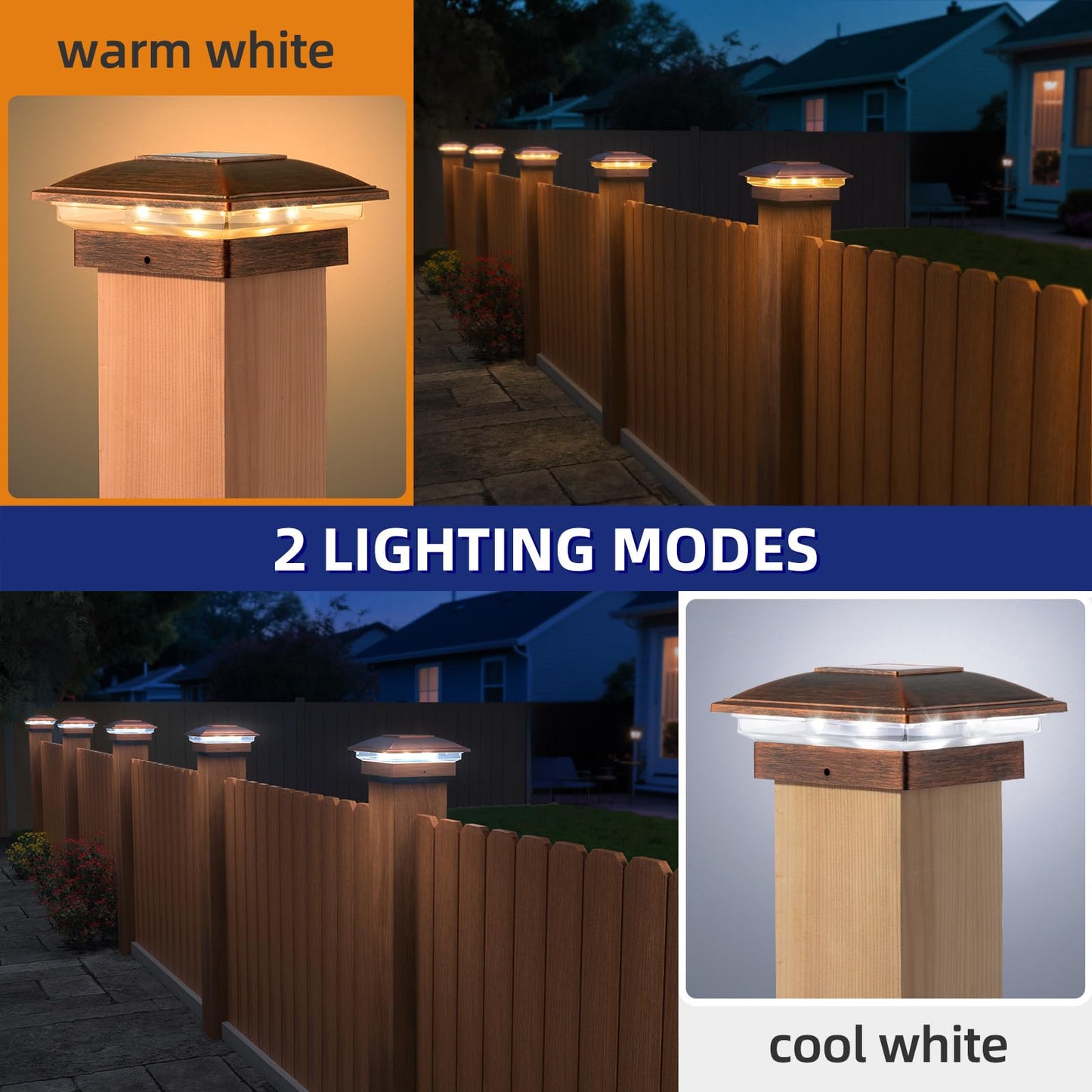 APONUO 16 Pack Fence Post Solar Lights, 2 Modes(Warm/Cool Light) Outdoor Waterproof 4x4 Post Solar Lights, Solar Powered Garden, Patio, Deck Decor