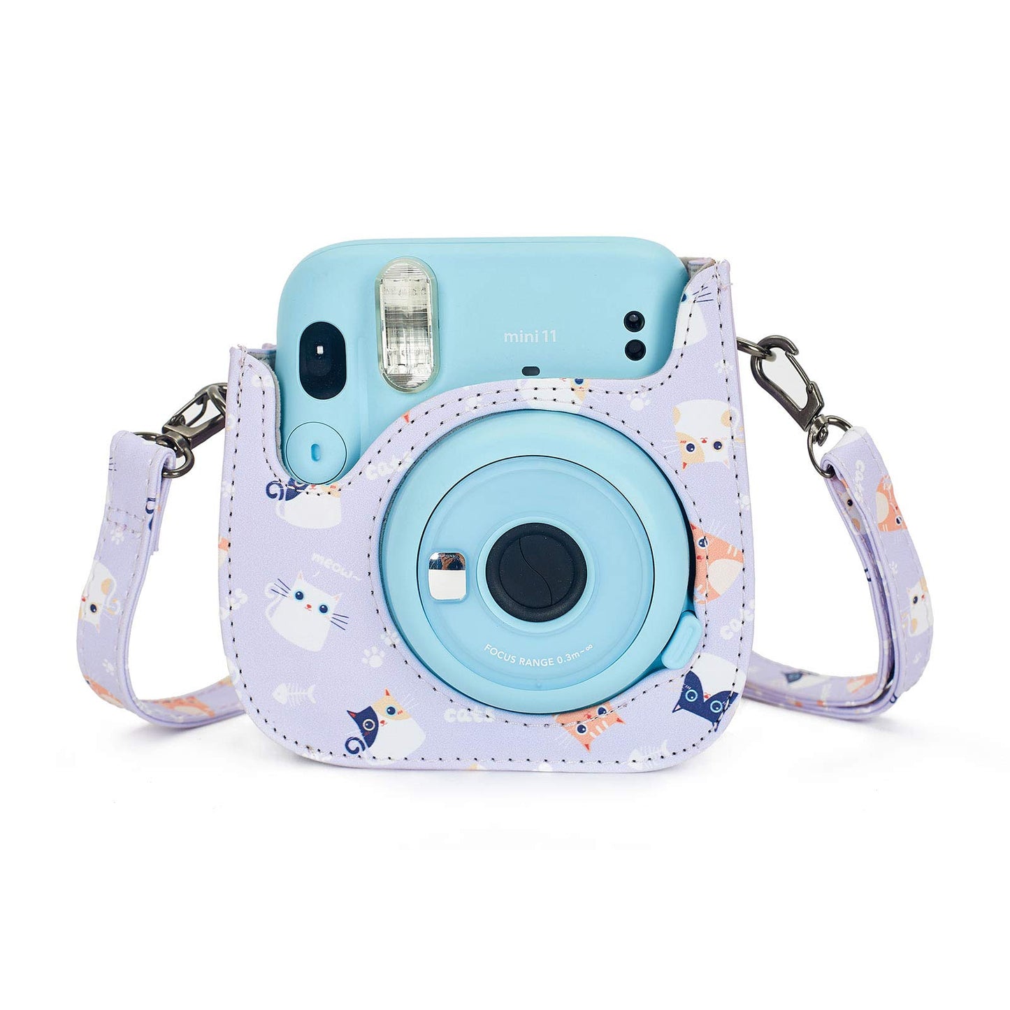 Phetium Instant mini 12 Camera Protective Case Compatible with Instax Mini 12 11,PU Leather Bag with Pocket and Adjustable Shoulder Strap (Purple Cat)
