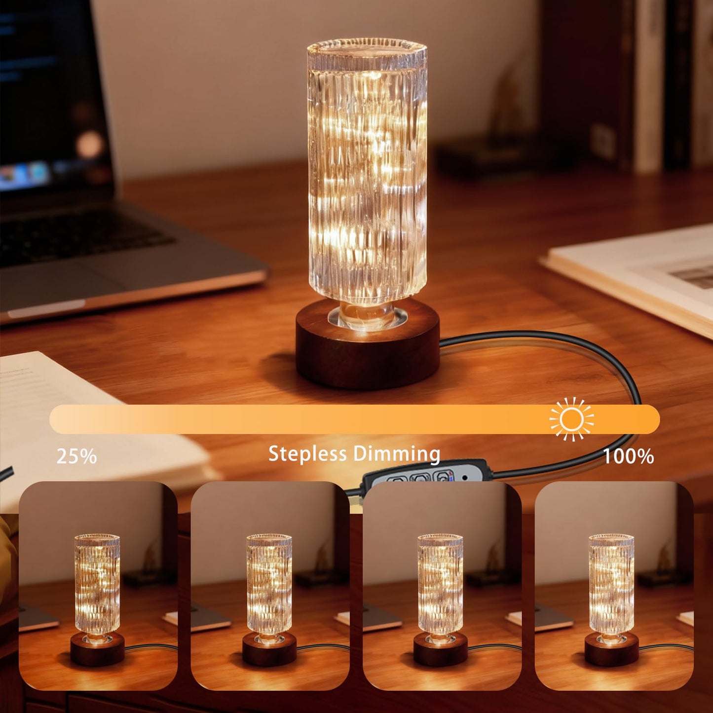 PWTZMYXGS Dimmable Crystal Night Light,Small Bedside Lamp,Nightlight with Timer,Room Decor Desk Lamp,Bedroom,Living Room,Kitchen,Dining Room Lamp