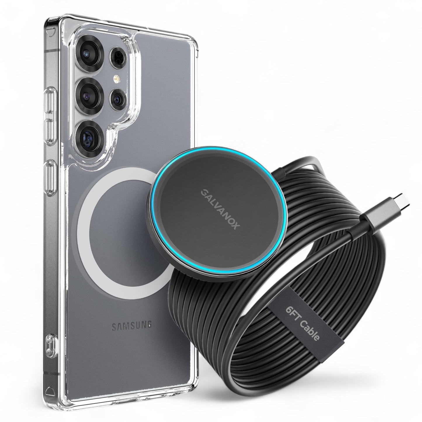 Magnetic Charger for Samsung, Fast Wireless Charging for Galaxy S26 Ultra, S25 S24 Plus and Android Devices - USB Type-C (6Ft)