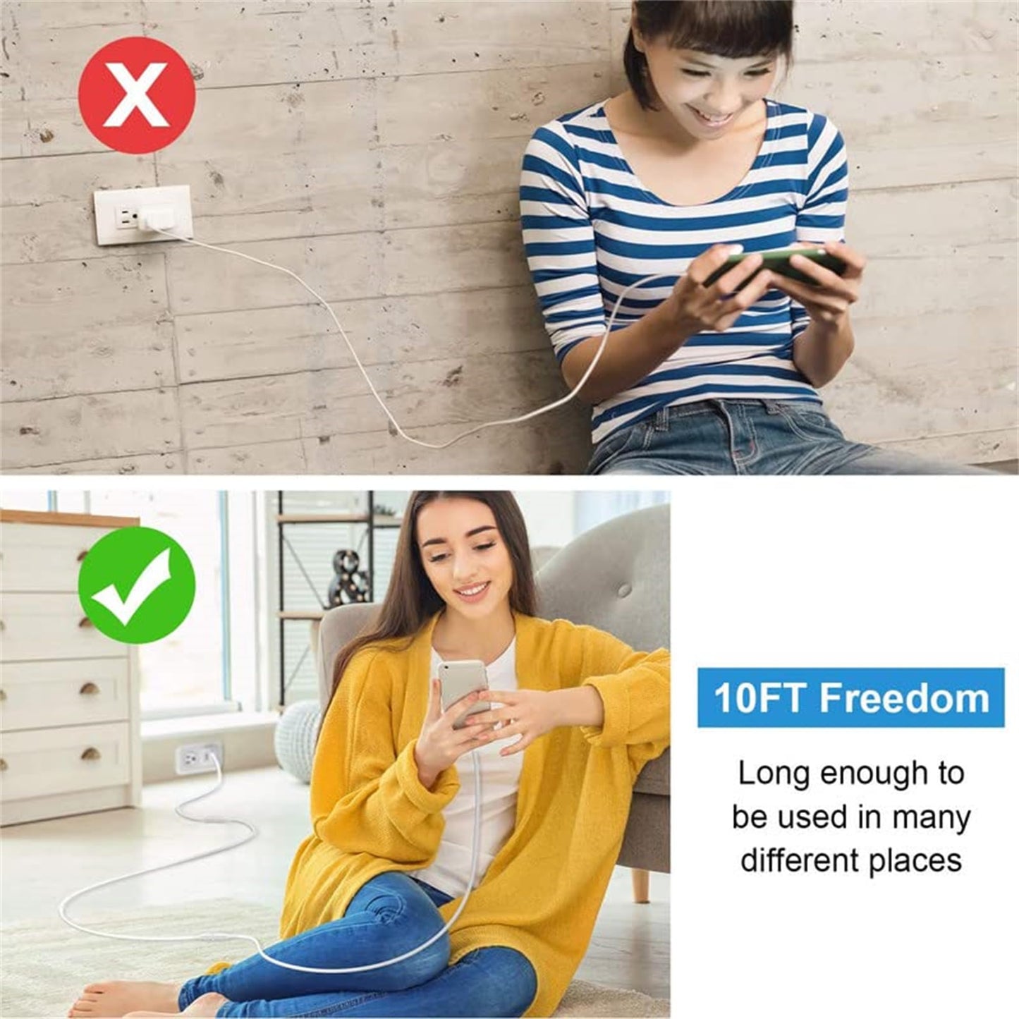 Sumind 2 Pack 20FT Total Micro USB Extension Cables, Male to Female Extender Cord Compatible with Wyze Cam OG, WYZE Cam Pan,Wyze Cam V3,Kasa Camera