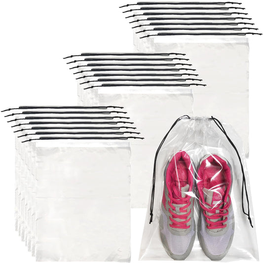 50-Pack Transparent Travel Shoe Bags – Large Clear Drawstring Dust Bags, Portable Shoe Organizer Pouches for Men & Women