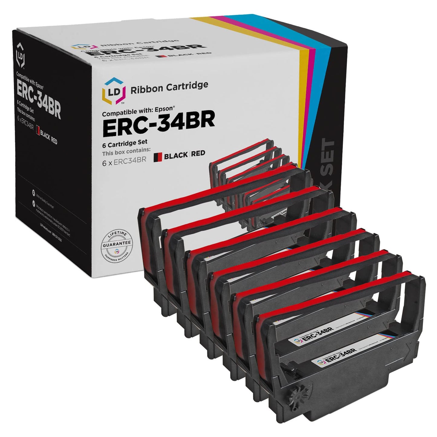 LD Products Compatible POS Ribbon Cartridge Replacement for Epson ERC-34BR (Black & Red, 6-Multipack) Compatible with the Following Epson Printer
