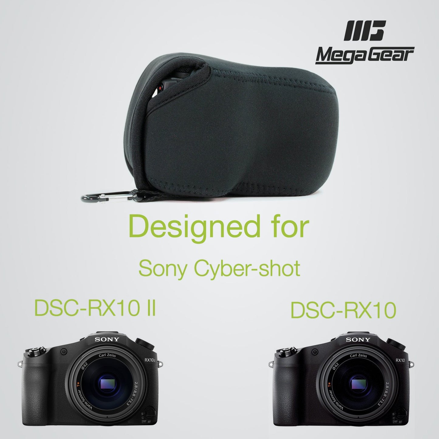 MegaGear ''Ultra Light'' Neoprene Camera Case Bag with Carabiner for Sony Cyber-shot DSC-RX10, Sony Cyber-shot DSC-RX10 II (Black)