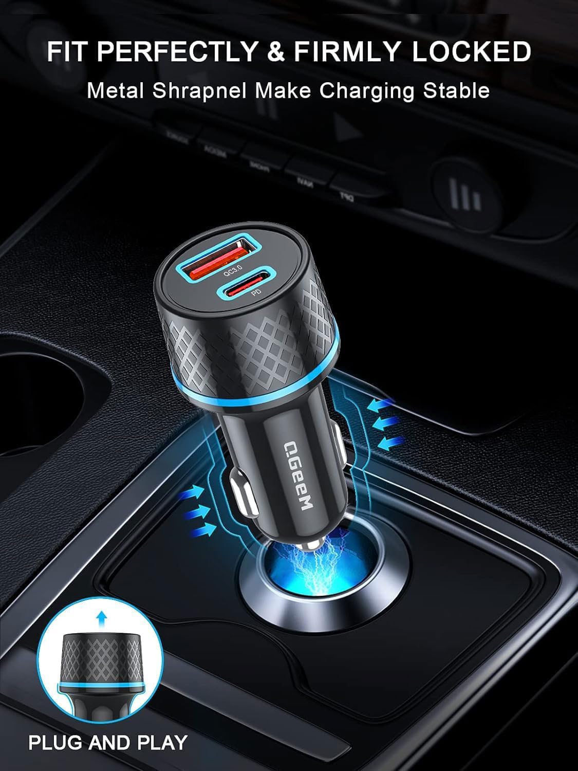 QGeeM USB C Car Charger Adapter, 2Pack 91W Fast Charging Cigarette Lighter Charger with PD3.0, USB Type-C Phone Charger Compatible for iPhone 15 14 13
