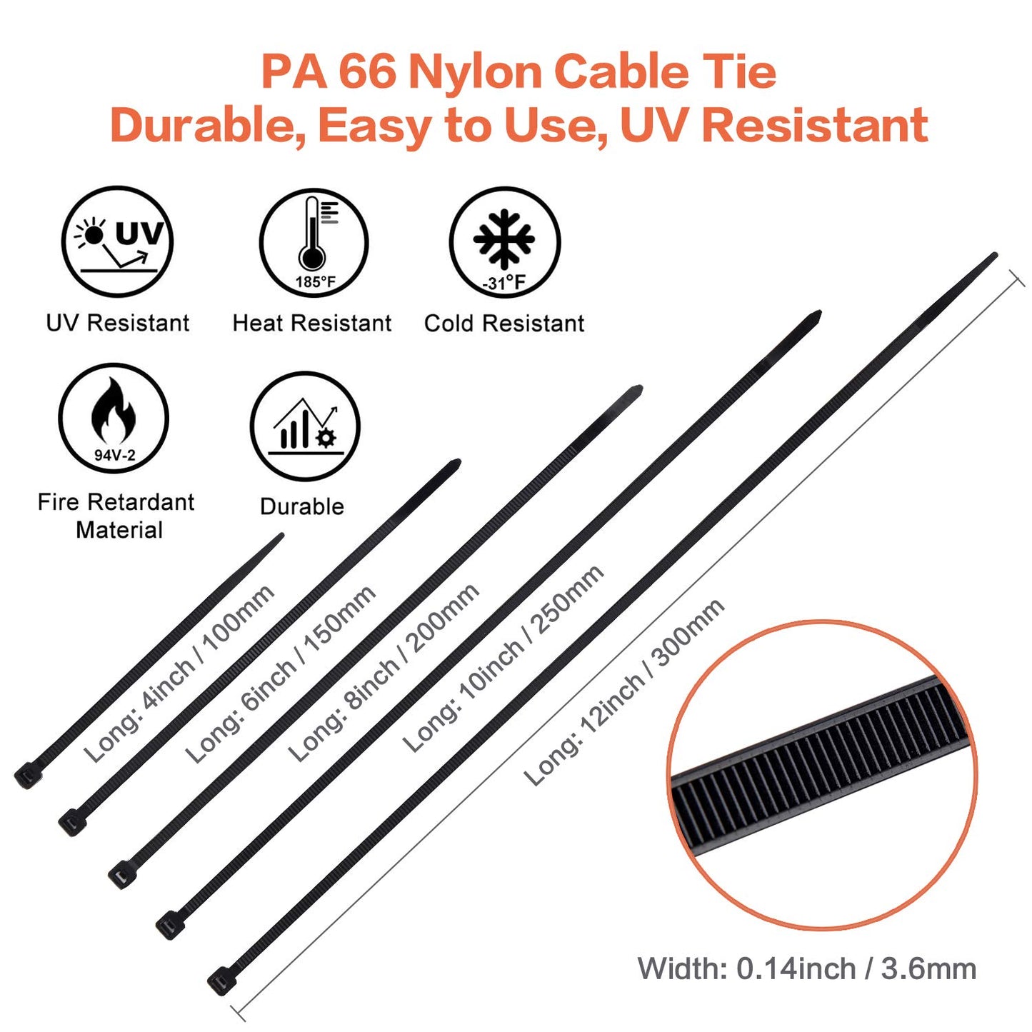 Zip Ties Assorted Sizes 700 Pack 4+6+8+10+12 Inch Cable Ties Heavy Duty 40lbs Plastic Wire Ties UV Resistant Zipties Black Small Zip Tie Wraps