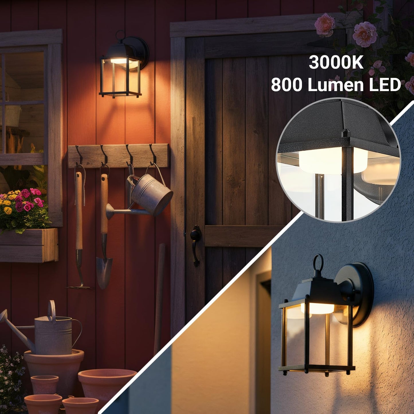 LIT-PaTH Outdoor LED Wall Lantern, Wall Sconce Exterior Porch Lighting Fixture, 3000K Warm White, 9.5W 800 Lumen, Aluminum Housing Plus Glass, Black