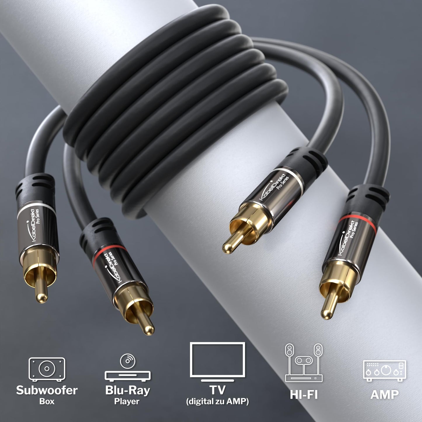 CableDirect - 20ft RCA/Phono Cable, 2 × 2 Plugs, Stereo Audio Cable, Practically Break-Proof & Flawless Sound Quality (coaxial, subwoofer/amp/HiFi