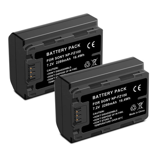 SUGUBU 2-Pack NP-FZ100 Upgraded Li-ion Battery(2280mAh) Replacement for Sony ZV-E1, A7iv, A7iii, A7C, FX3, FX30, A9, Alpha 9, Alpha 9S, A9S, A7RIII