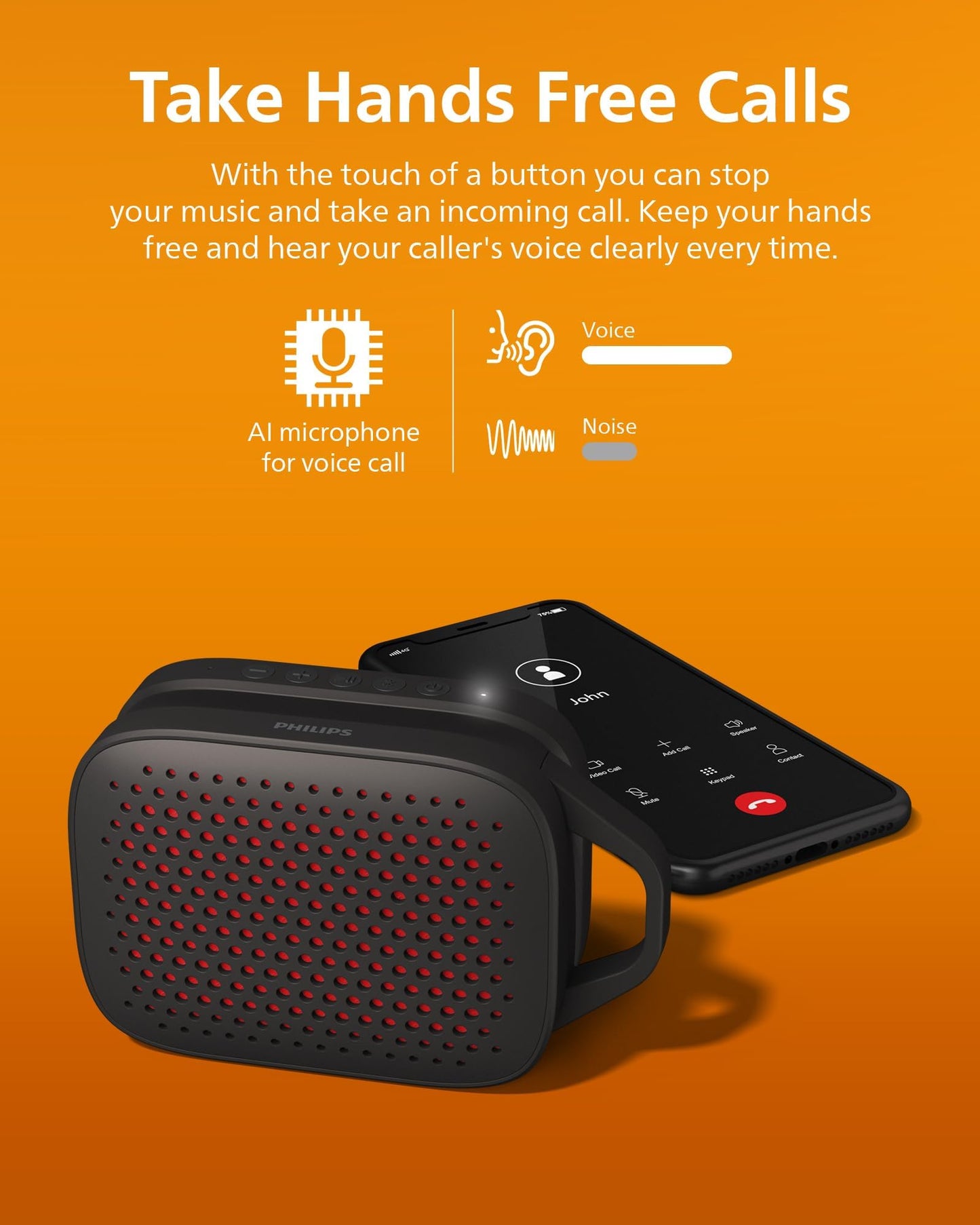 Philips S1209 Portable Bluetooth Speaker,Wireless Speakers with Extra Bass,Quality Sound,12 H Battery,TWS Pairing,Support Stereo Sound,Bluetooth