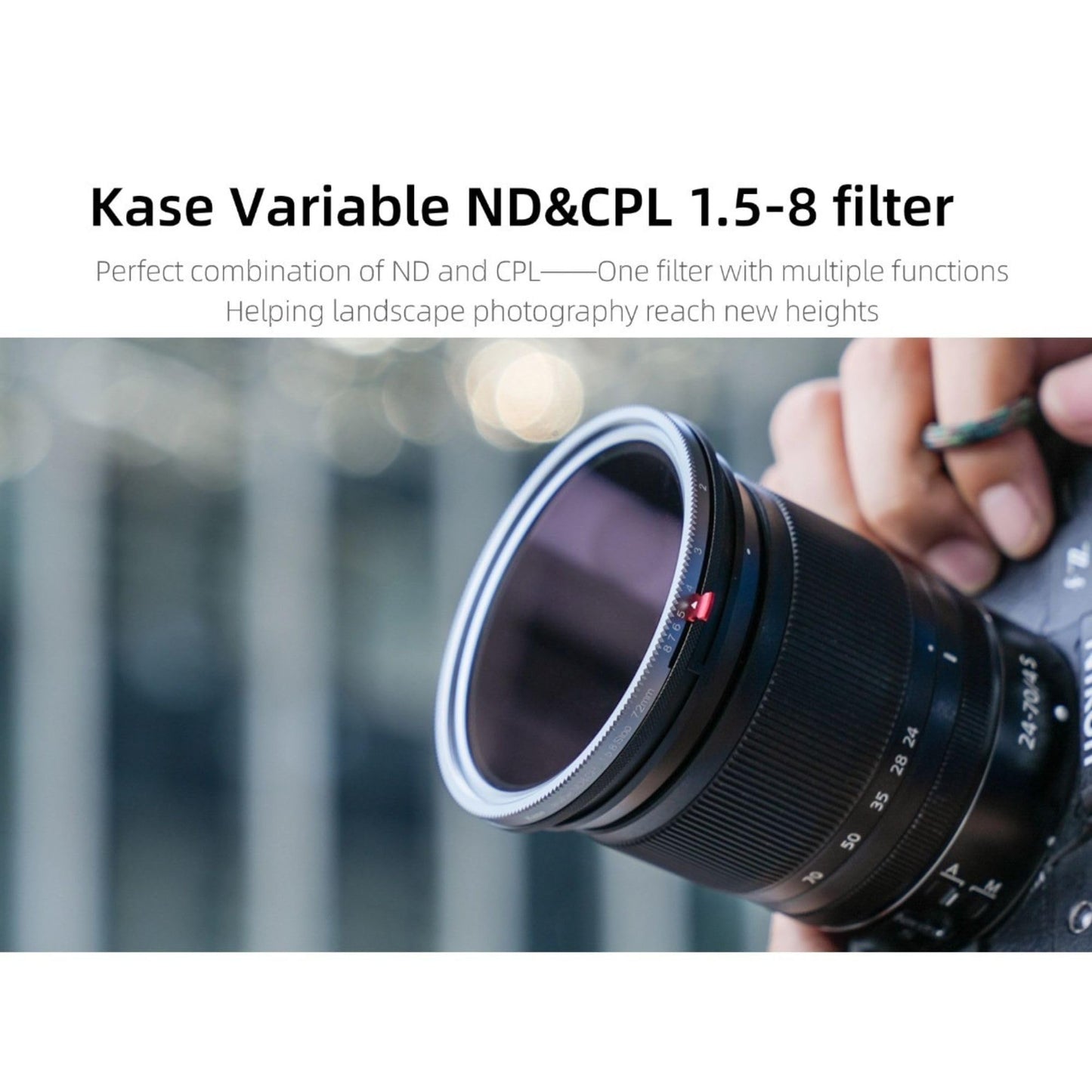 Kase 82mm Variable ND 1.5-8 Stops + CPL 2 in 1 SLR Camera Lens Filter, ND3 to ND236 Adjustable Multicoated Neutral Density and Circular Polarizing