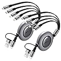 4 in 2 Retractable Charging Cable 4A,2Pack 4Ft Multi Chargers for All Devices,USBC Charging Cable with A/C to Type C/L/Micro USB Ports Universal