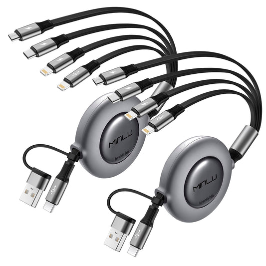 4 in 2 Retractable Charging Cable 4A,2Pack 4Ft Multi Chargers for All Devices,USBC Charging Cable with A/C to Type C/L/Micro USB Ports Universal