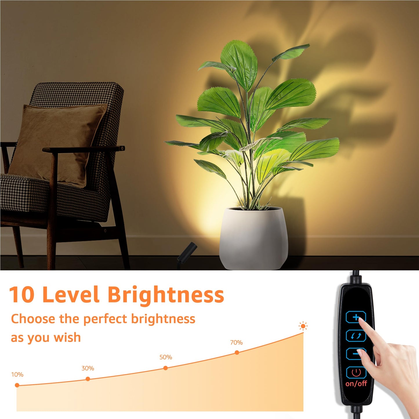 URTOM 2 Pack Dimmable LED Uplights Indoor, 3000K/4000K/5000K Adjustable Spot Lights Indoor for Plants, Pictures, Artwork with 10 FT Plug Cord