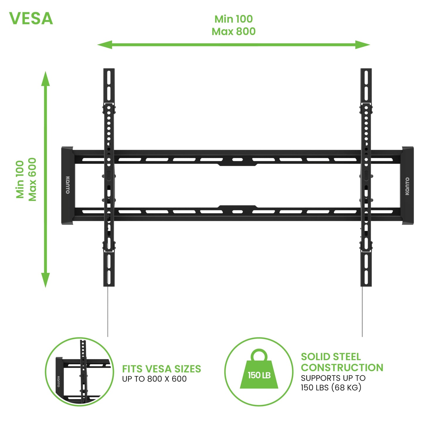 Kanto T300 Universal Tilting TV Mount for 40” - 100” TVs | 1.8” Profile | 150 lbs Capacity | VESA 800x600 Support | Leveling & Horizontal Shift