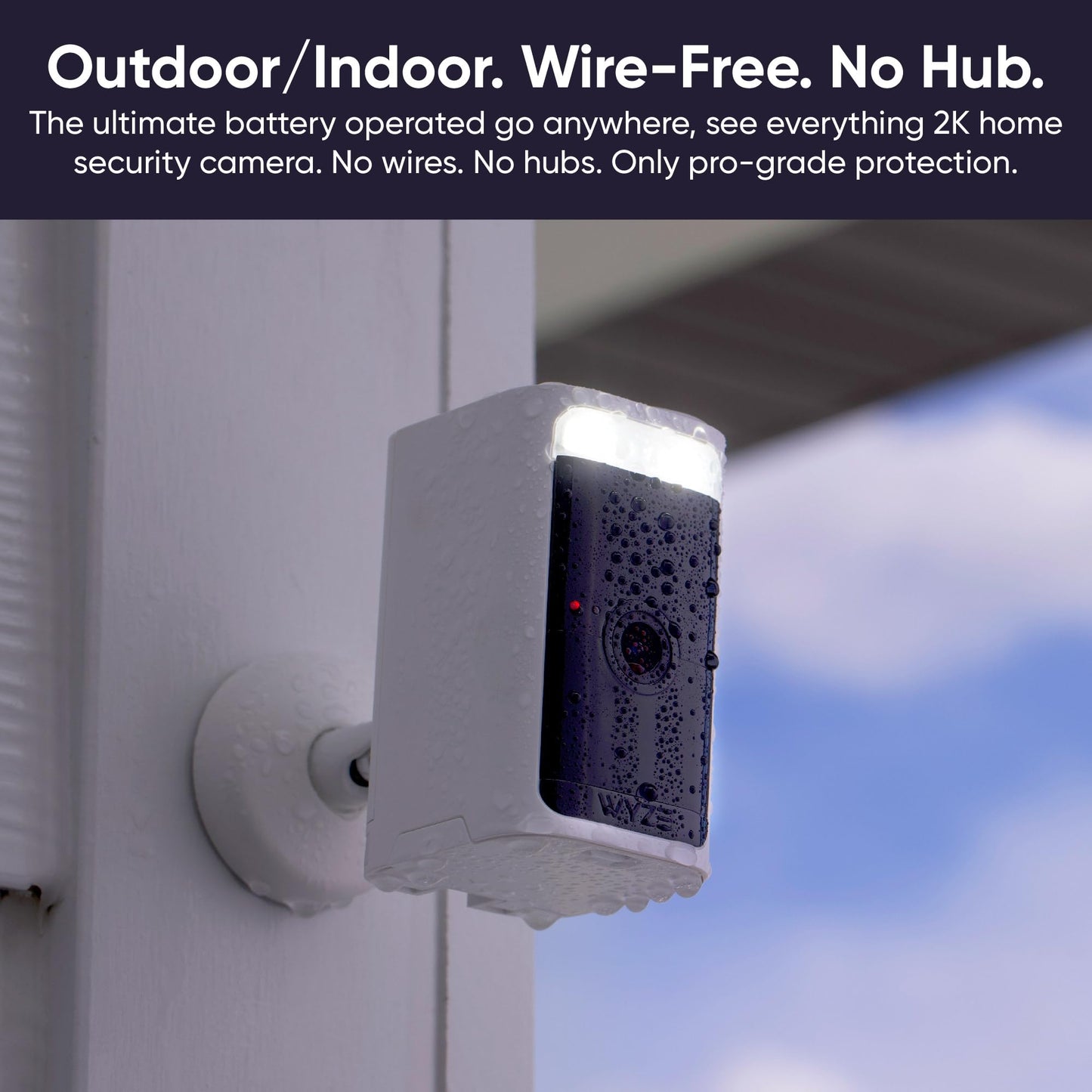 WYZE Battery Cam Pro, Wireless, No Hub, 2K HDR IP65 Outdoor/Indoor Smart Security Camera, Color Night Vision, Integrated Spotlight & Siren