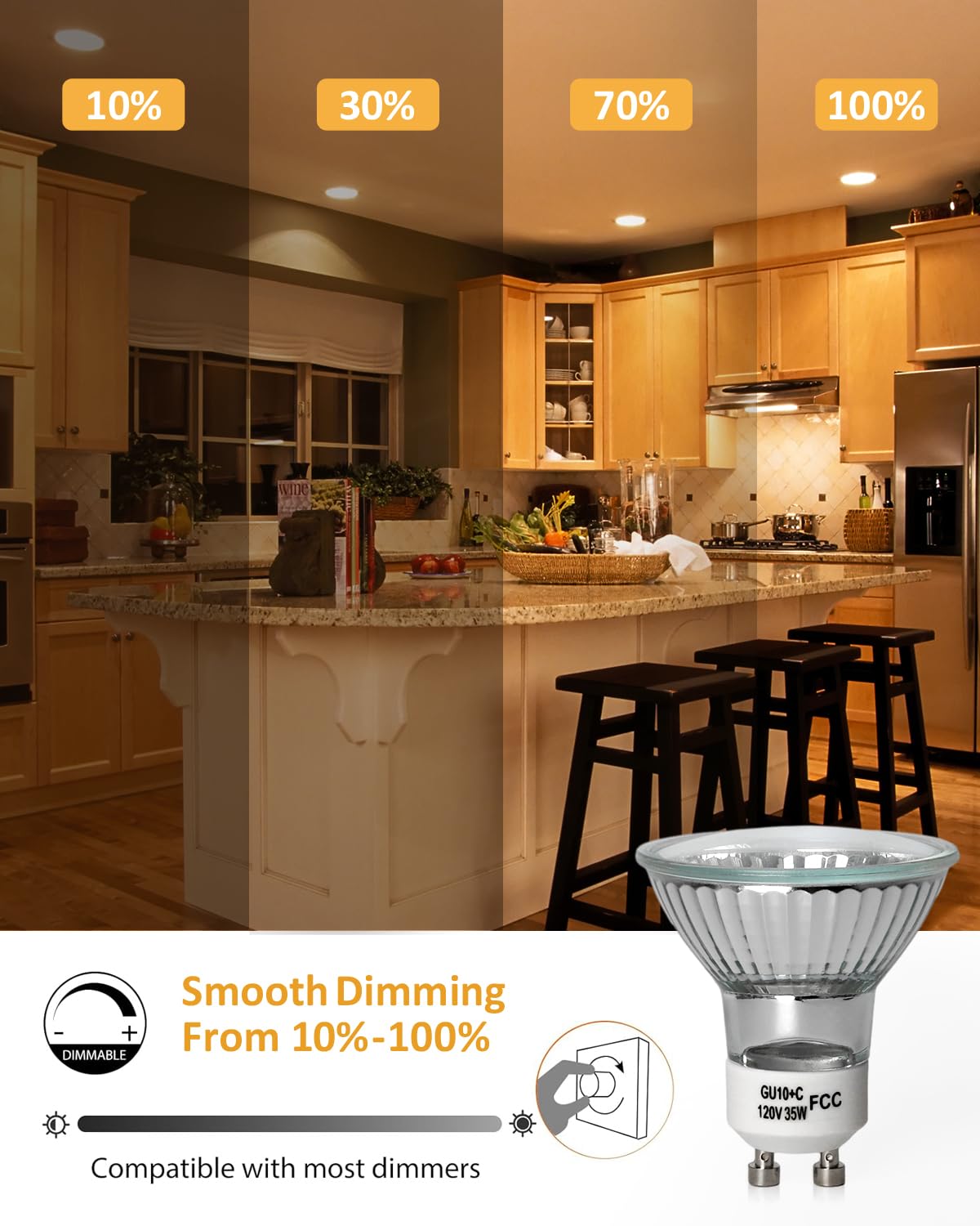 Elenhome 120v 35W GU10 Bulb for Candle Warmer Lamp, 2pcs gu10+c Dimmable 2800K Warm White Halogen Light Bulbs 2 pin, Wax Burner Light Bulb, Full Glass