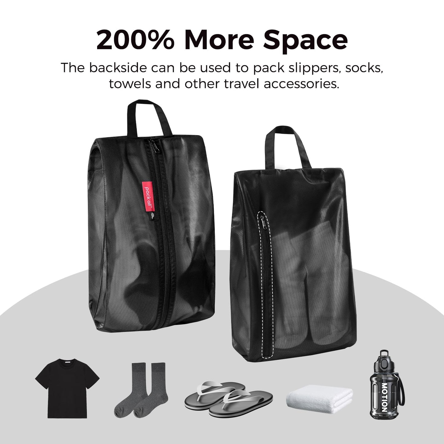 pack all Plus-Sized Shoe Bag for Travel, Water-Resistant Shoe Pouch for Gym, Odor-Resistant Soccer Cleats Bag for Sport (Dual Pocket Version)