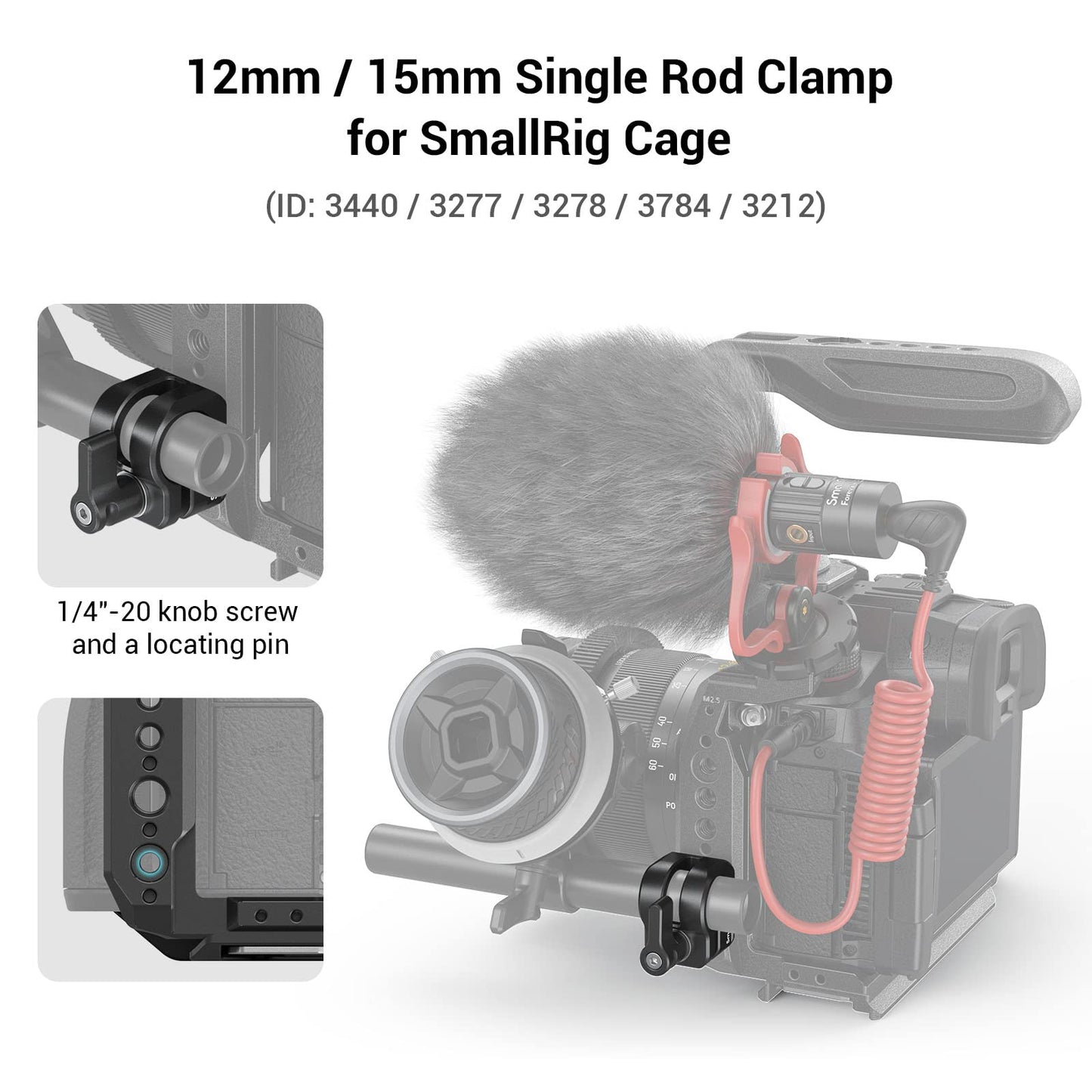 SmallRig 12mm/15mm Single Rod Clamp for SmallRig Cage 3440, 3277, 3278,3784 and 3212-3598