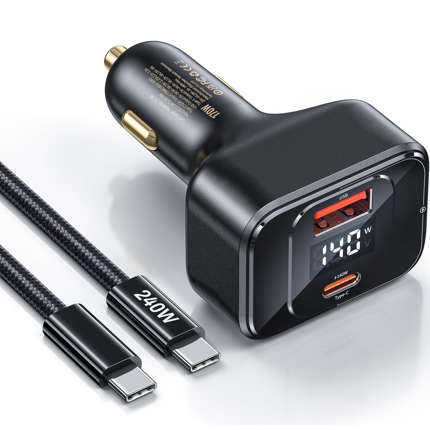 Degeca USB C Car Charger Fast Charging 170W, PD3.1 Single Type-C Port Max Output Power 140W Car Charger with Real-Time Display for MacBook, Laptop