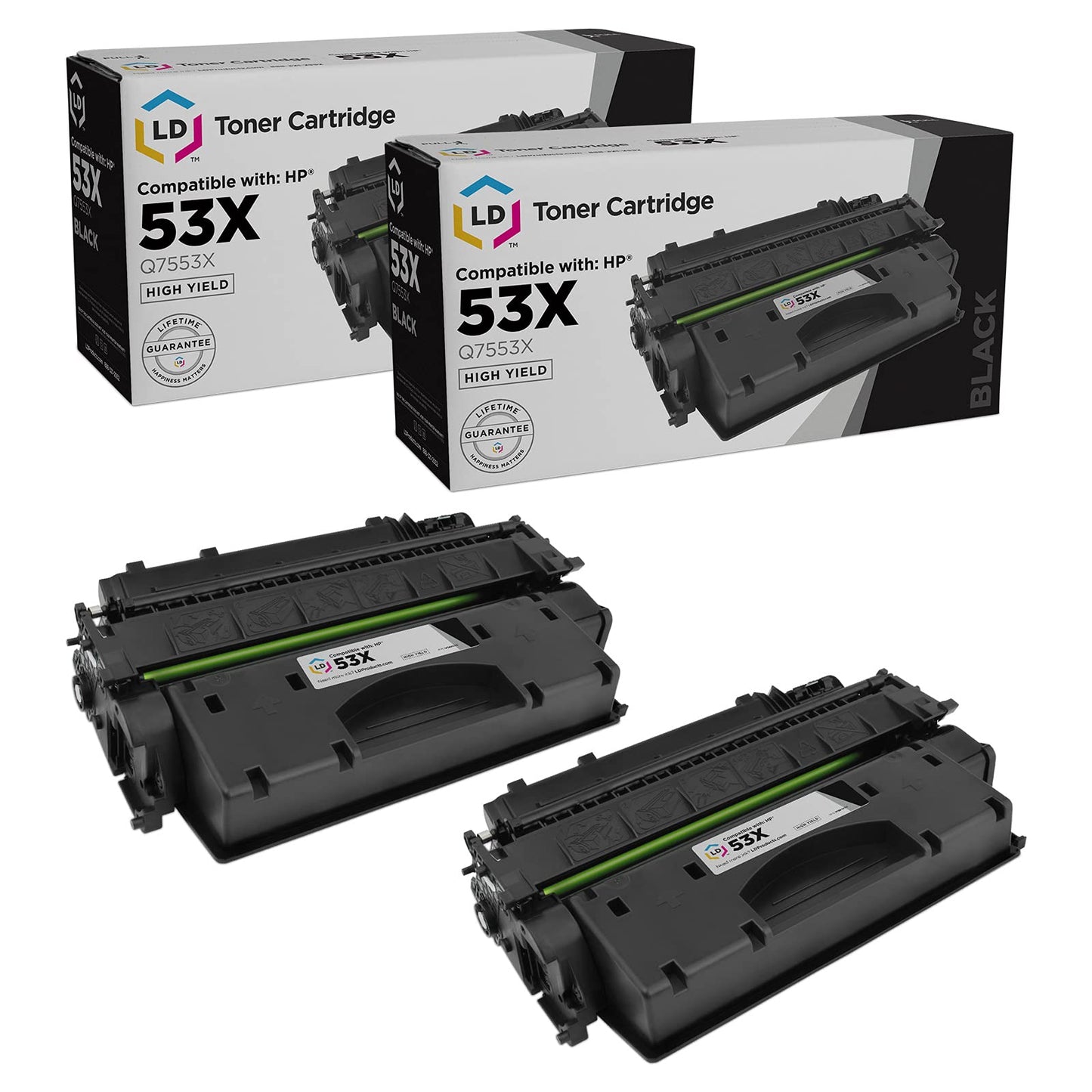LD Products Replacement Toner Cartridge Compatible with HP 53X Q7553X High Yield (Black, 2Pk) Compatible with HP Printer LaserJet P2015, P2015d