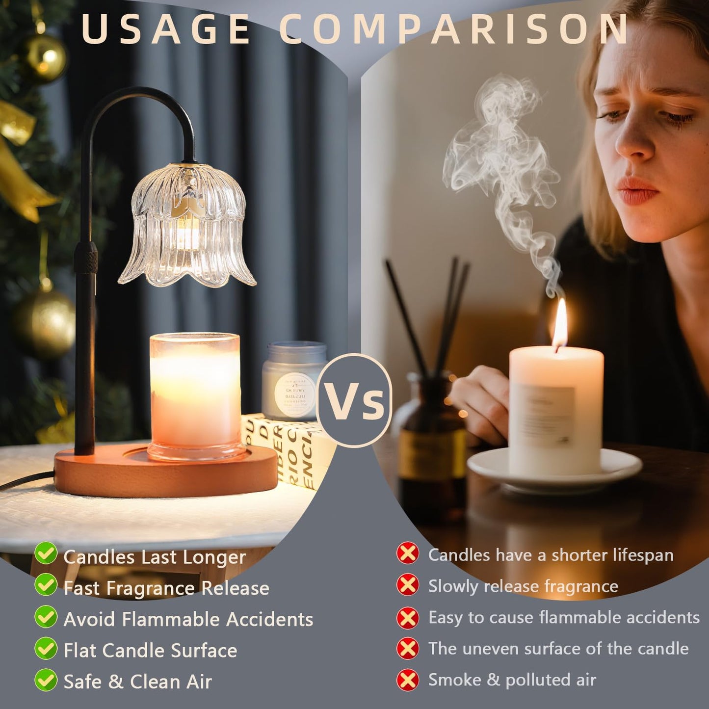 Candle Warmer Lamp with Timer: Adjustable Dimmable Height Adjustable - Flower Shape Wax Lamp Jar Candles Modern Home Decor Table Lights Glass
