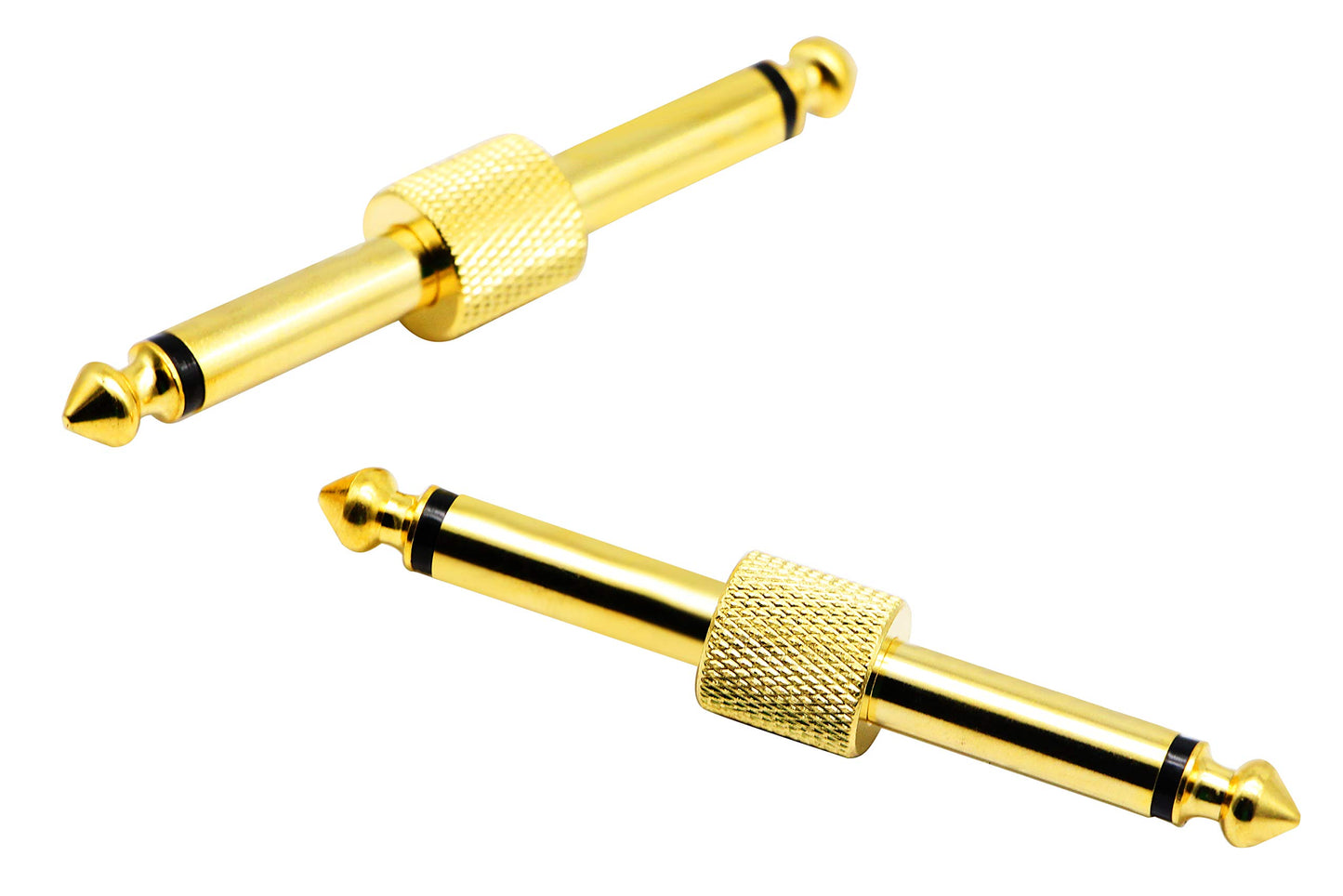zdyCGTime 2-Pole 6.35mm 1/4" Audio Mono Male to Male Pedal Coupler Guitar Effects Pedal to Pedal Connector (Gold-2 Pack)(2-Pole)
