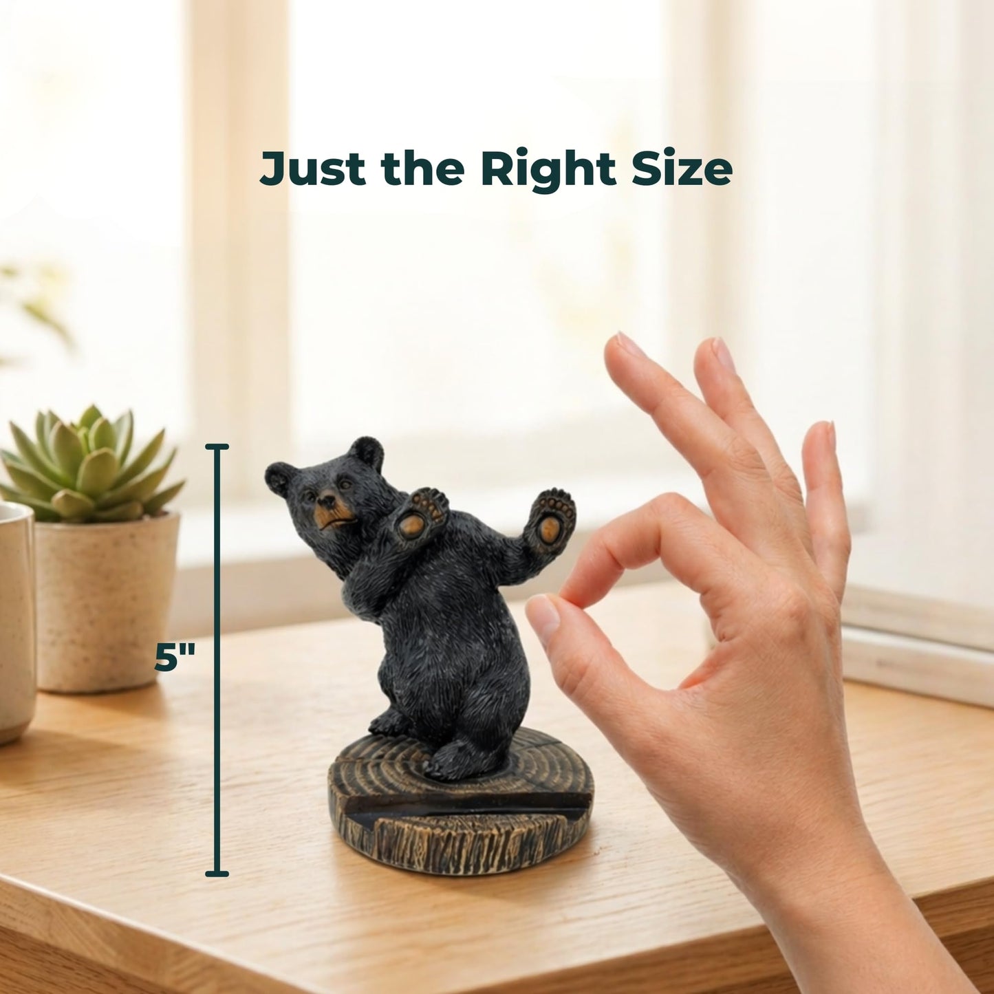 The Bridge Collection 5" Black Bear Cellphone Stand - Black Bear Decor for Cabin, Mountain, Camping Decor for Home- Phone Stand
