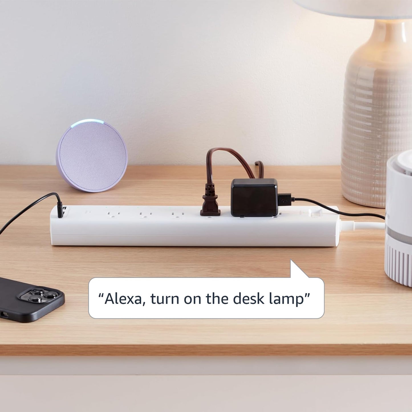 Amazon Basics Smart Plug Power Strip with 6 Individually Controlled Outlets and 3 USB Ports (2 USB-A and 1 USB-C), WiFi, Works with Alexa Only, 2.4
