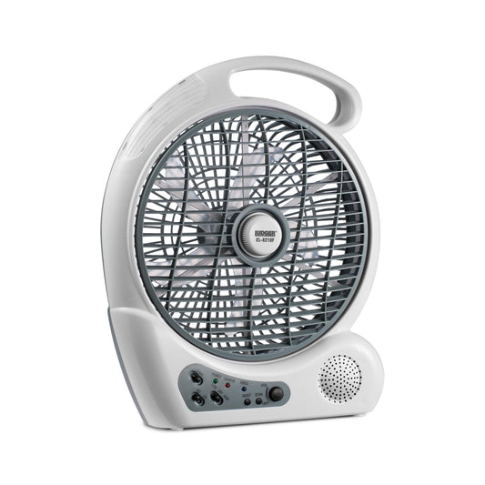 LUDGER 10" Rechargeable Fan with LED and FM Radio (EL-8210F), Portable, Long Battery life, 2 Speeds, USB Charge, AM/FM Radio, Rotatable Grill