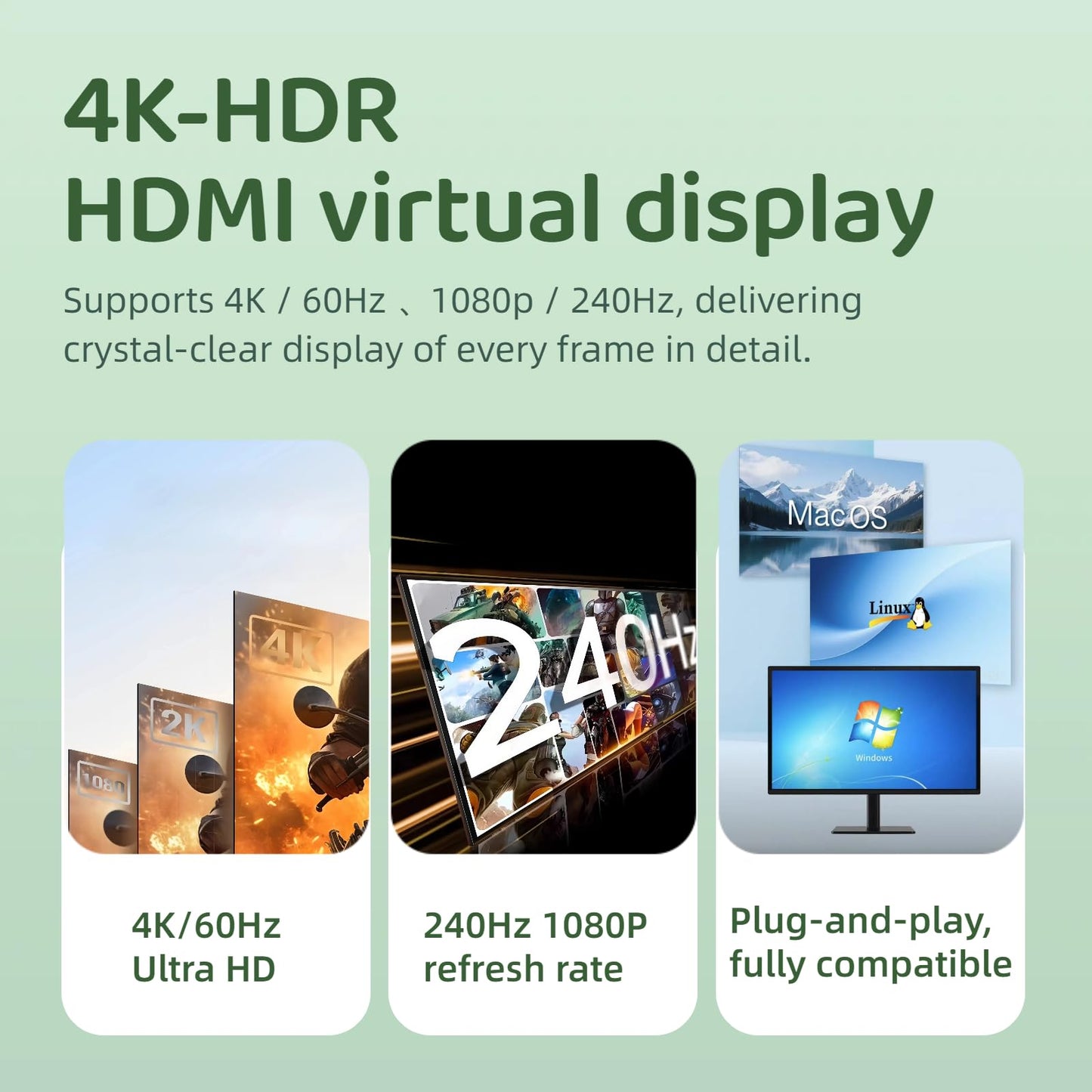 FUERAN HDMI Dummy Plug 4K HDR,edid Emulator Virtual Display Adapter,hdmi Headless Adapter 4K@60Hz?2560X1440@120/144Hz?1080P@120/144/240Hz