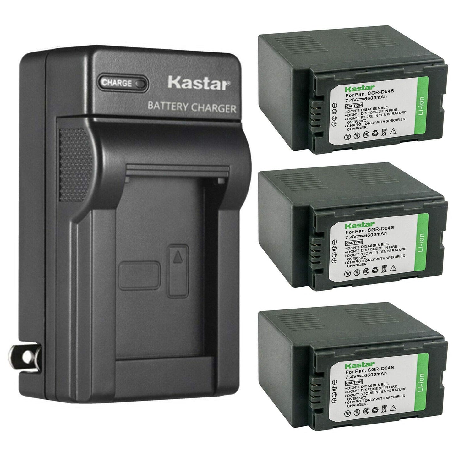 Kastar 3-Pack CGA-D54 Battery and AC Wall Charger Replacement for Panasonic AG-DVC80 AG-DVC80P, AG-DVC180 AG-DVC180A, AG-DVX100, AG-DVX100A