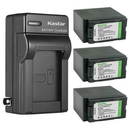 Kastar 3-Pack CGA-D54 Battery and AC Wall Charger Replacement for Panasonic AG-DVC80 AG-DVC80P, AG-DVC180 AG-DVC180A, AG-DVX100, AG-DVX100A