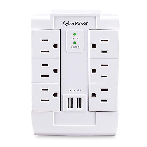 CyberPower CSP600WSURC2 Surge Protector, 1200J/125V, 6 Swivel Outlets, 2 USB Charging Ports, Wall Tap Design, White
