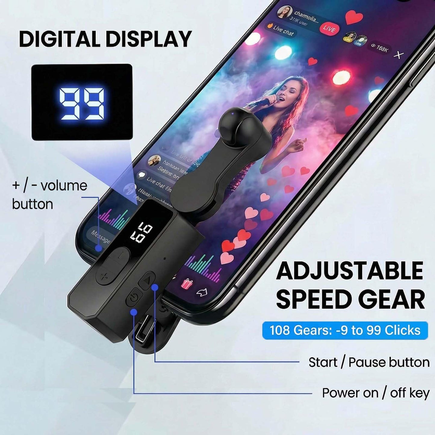 Rechargeable Auto Clicker Screen Tapper for Tiktok Live, 107 Speeds, Auto Tapper for iPhone iPad Android - Tiktok Tapper & Tapper for Tiktok