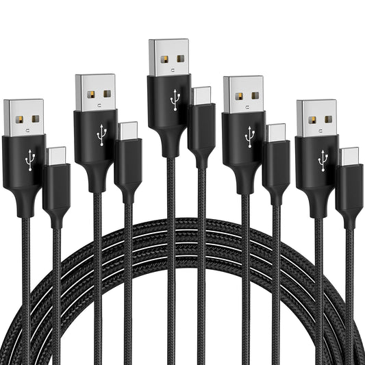 USB Type C Cable 5Pack (3/3/6/6/10FT) Nylon Braided USB C Cable Fast Charger Charging Cord Compatible Samsung Galaxy S9 S8 Note 9 Note 8 Plus,LG V30