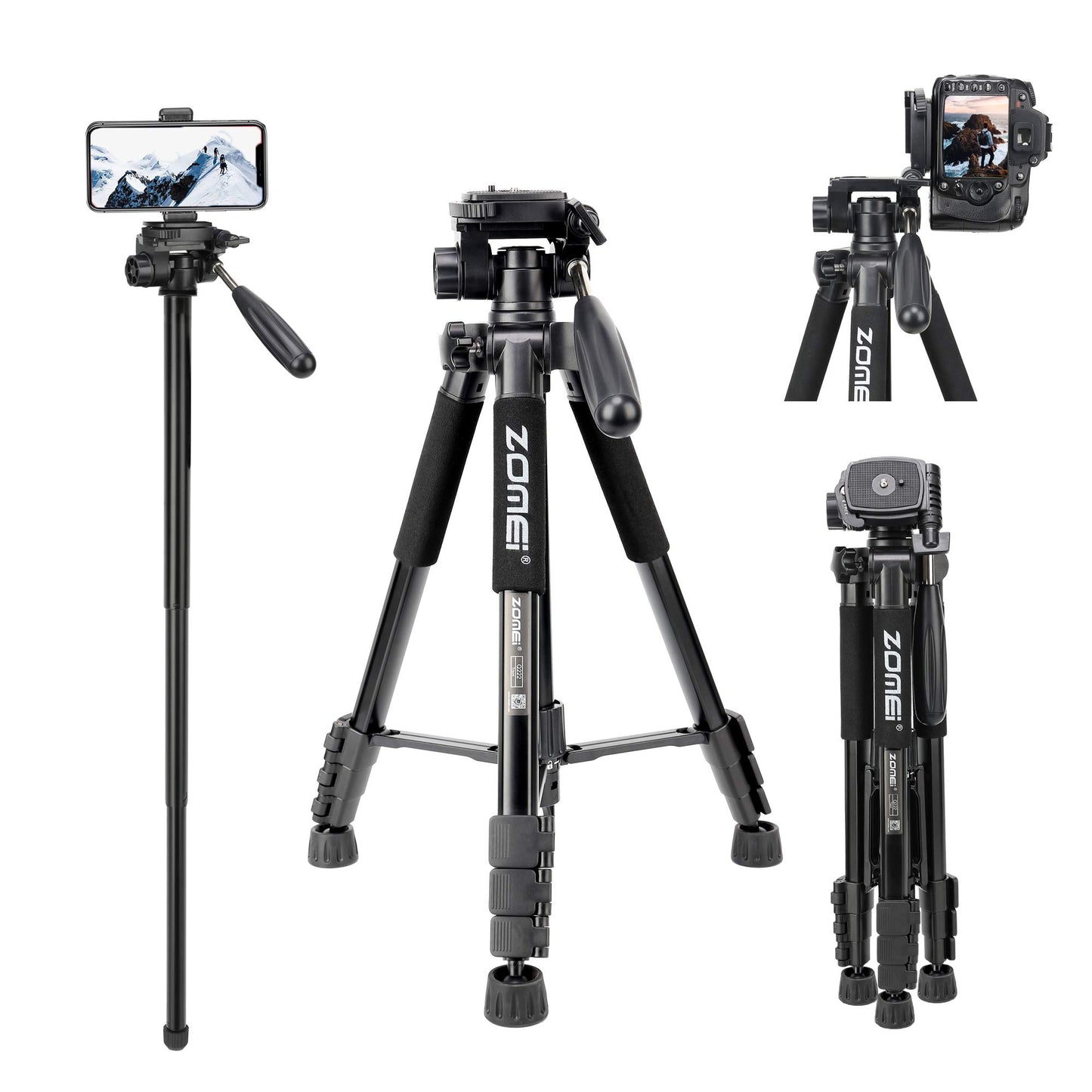 Tripod for Camera,2 in 1 Tripod and Monopod ?Portable Travel Tripod with 3-Way Pan Head and Carry Bag for Canon Nikon Sony DSLR