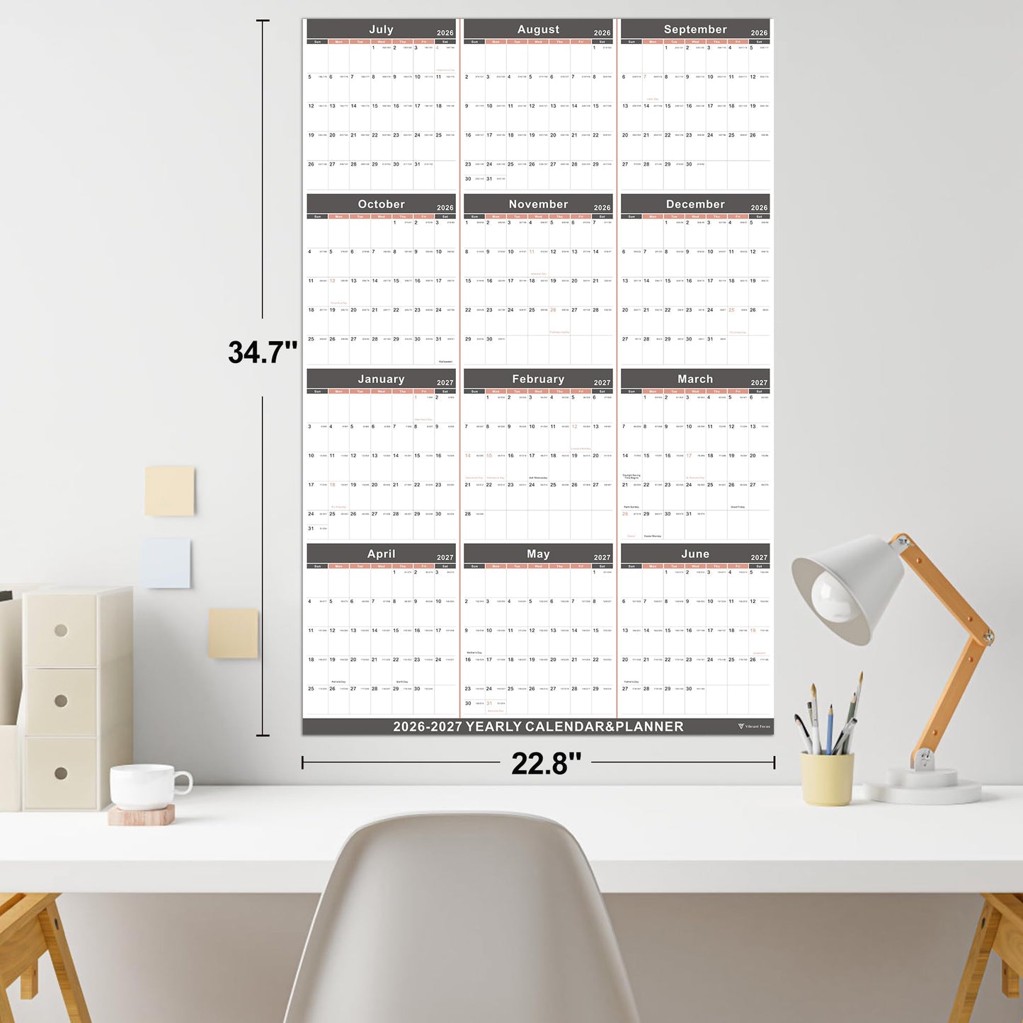 Vibrant Focus 2024-2025 Yearly Wall Calendar - 2024-2025 Wall Calendar, 2024-2025 Yearly Wall Calendar&Planner with Thick Paper, July 2024 - June