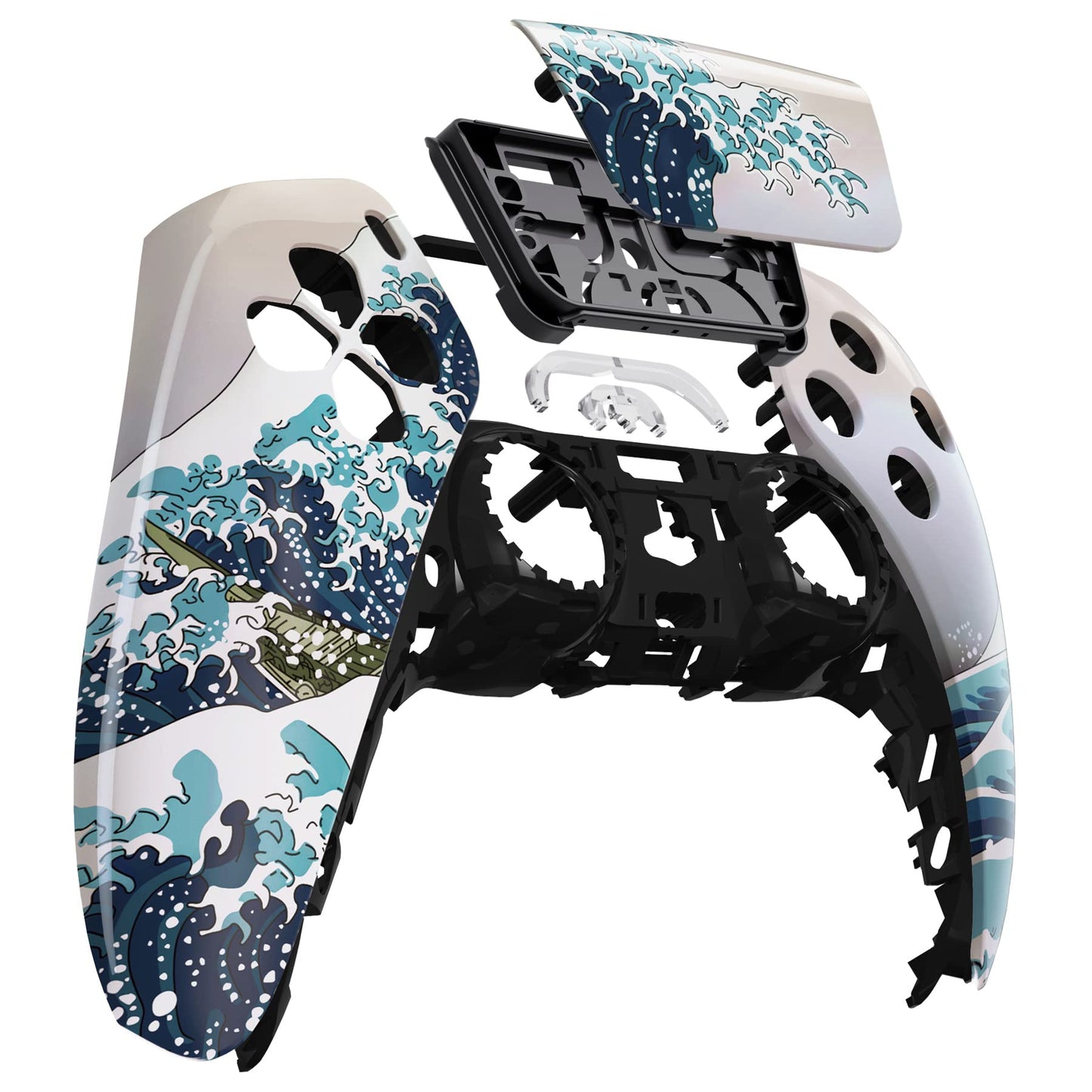 eXtremeRate The Great Wave Touchpad Front Top Shell Compatible with ps5 Controller BDM-010 020 030 040 050, DIY Replacement Shell Custom Touch Pad