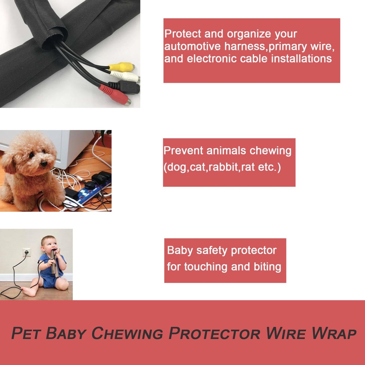 Braided Split Wire Loom Black Wire Cover Protective Harness Tubing Cable Management Self Wrap Cord Sleeve Mesh Woven 3/8"-35ft