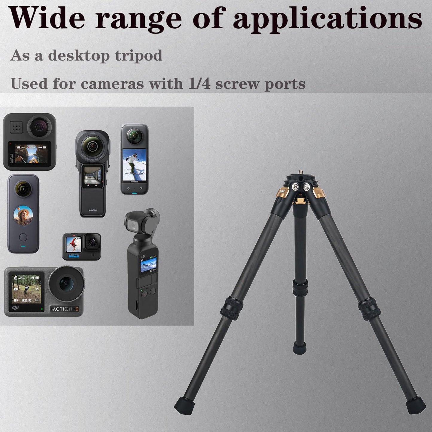 Universal Adjustable Carbon Fiber Desktop Trave Mini Tripod for insta360 Insta 360 X5 X4 X3 X2 X ONE RS for Gopro Go pro Hero 13 12 11 10 9 Camera