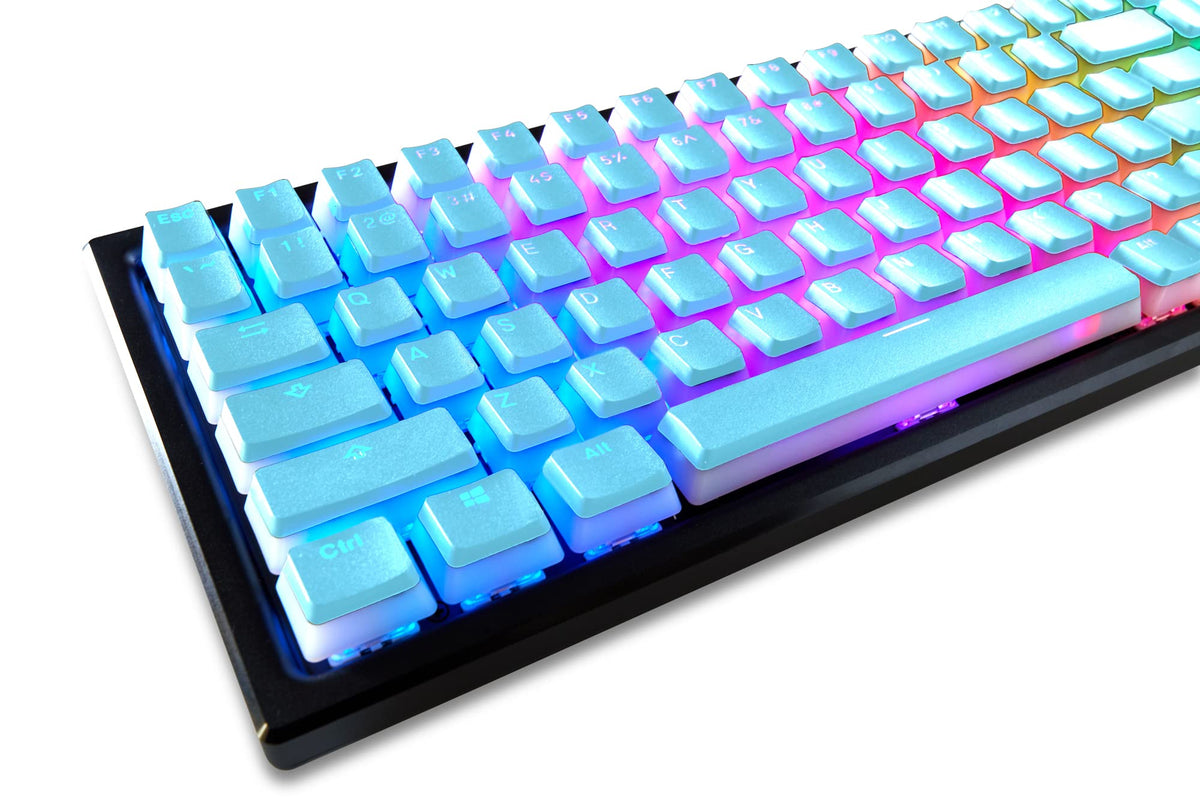 Glacier Frosted Keycaps, PBT, Double Shot, OEM Profile, Shine Through Legends, for Mechanical Keyboard Compatible with 60%/65%/75%/80%/96%/100% (Blue)